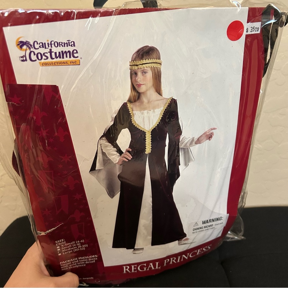 California Costume Regal Princess Burgundy and Gold Halloween Attire Renaissance